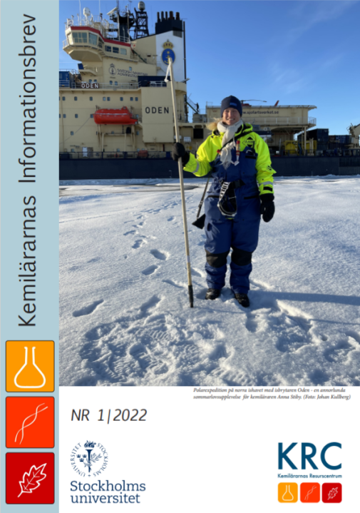 Framsidan på informationsbrevet, där läraren Anna Stiby står på isen i Arktis.